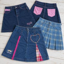 Kids Denim and Plaid Mini Skirts
