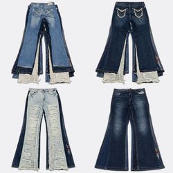 Embroidered and Distressed Flare Jeans RV # 1934
