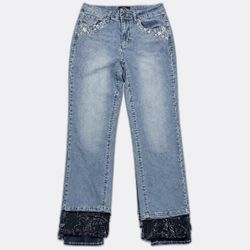 Embellished Pocket Contrast Stitch Denim Jeans (J-..