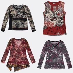 Women's Printed Sheer Long Sleeve Blouses-AV-228