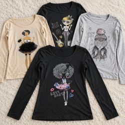 Doll Print Long Sleeve's Tops And Baby Tee