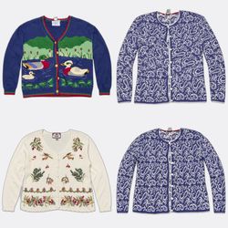 Y2K Vintage Hand Knit Embroidered Cardigan Bundle ..