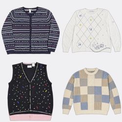 Tricot brodé floral Y2K