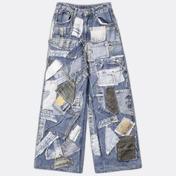 REP015 Upcycled Denim Patchwork Baggy Style Jeans