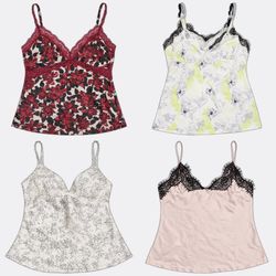 Y2k-Blumen- und Polka-Dot-Spitzenbesatz-Camisoles