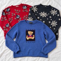 Vintage Patterned Round Neck Sweaters Lot