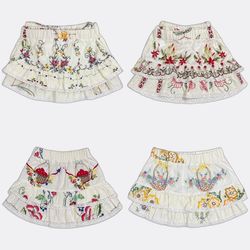 Upcycled Embroidered Lace Ruffle Mini Skirts