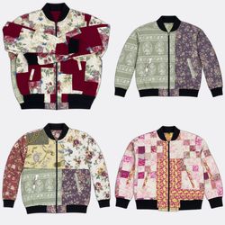 Upcycled Patchwork Floral Quilted Bomber Jackets