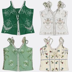Embroidered Lace-Up Corset Tops