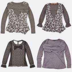 Y2K Brown Long Sleeve Blouses RE-3874
