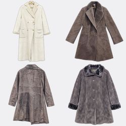 Fv-2954 Suede Fur Trimmed Shearling Coats