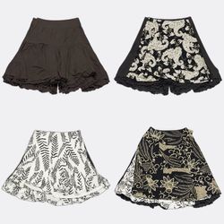 Y2K Cotton Reversible Ruffle Mini Wrap Skirts Blac..