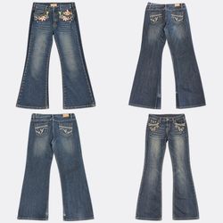 Embellished and Distressed Flare Jeans