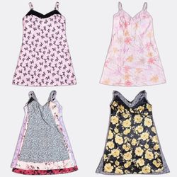 Floral Printed Lace Trim Slip Dresses