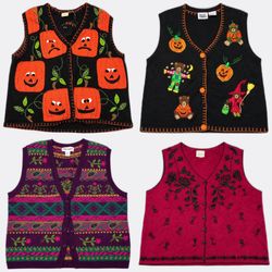 Y2K Vintage Halloween & Fall Embroidered Knit Vest..