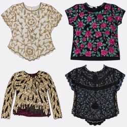 Y2k Beaded and Sequined Short Sleeve Blouses