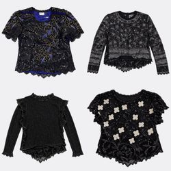 Sequined and Beaded Short Sleeve Blouses