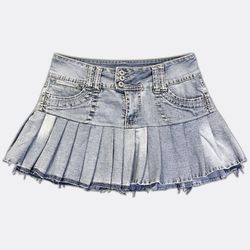 Upcycled  Y2K Denim Pleated Mini Skirt