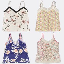 Women Printed Lace Trim Camisoles