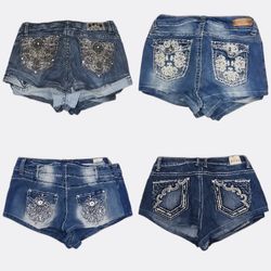 Embellished Pocket Denim Jean Shorts
