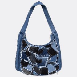 Upcycled Multi -Tone Patchwork Denim Shoulder Bag