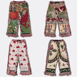 CR1983 Upcycled Tapestry Fringe Wide-Leg Trousers
