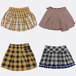 CR12837 Plaid Pleated Mini Skirts