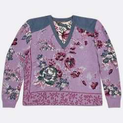 Upcycled Tapestry V-Neck Long Sleeve Sweaters