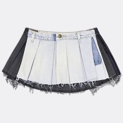 REP062 Upcycled Y2k Denim Pleated Mini Skirts