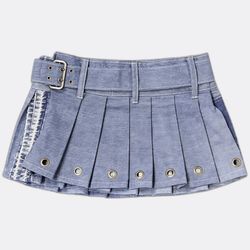 REP065 Upcycled Denim Pleated Micro Mini Skirts