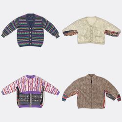Vintage Patterned 3D Knit Sweaters and Cardigans