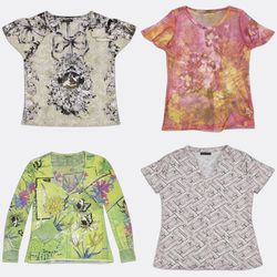 Printed Sheer Long Sleeve Blouses-AV-156