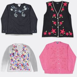 Y2K Embroidered Floral Sweaters