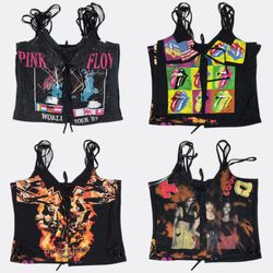 Lace-Up Corset Tops with Graphic Prints