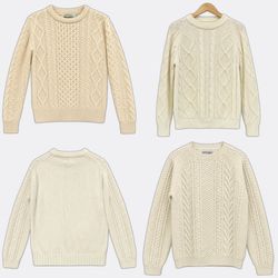 (FV-2828)Cream Cable Knit Round Neck Sweaters