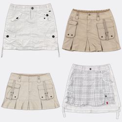 Y2k Cargo Mini Skirts in White and Beige B2F-275