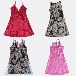Satin Lace Trim Nightgown Slip Dresses