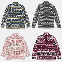 Vintage Patterned Zip Fleece Jackets