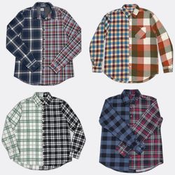 Upcycled Split Plaid Patchwork Flannel Shirts
