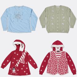 Vintage Embroidered Christmas Sweaters and Cardiga..