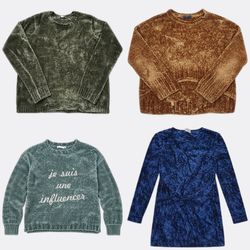 Samtsstrick Rundhals-Pullover