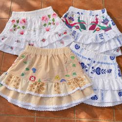 Upcycled Floral Embroidered Tiered Mini Skirts