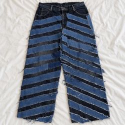 REP-009 Upcycled Distressed Stripped Wide Leg Jean..