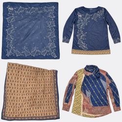 Printed Square Silk and Polyester Scarves