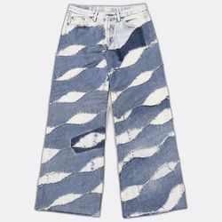 Upcycled Multi-Tone Patchwork Wide-Leg  Jeans With..