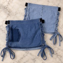 Upcycled Denim Lace Up Mini Skirt