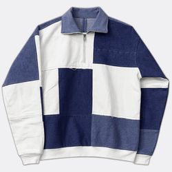 Upcycle Denim Patchwork 1/4 Zipp (Dv-10-86)