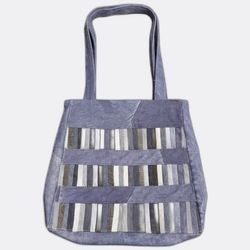 Upcycled Denim Tote Bags With Striped Pattern
