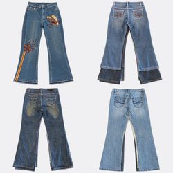 Embellished and Patchwork Flare Jeans