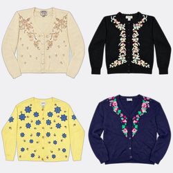 Y2K Vintage Blumen Handgestrickter Cardigan-Bundle..